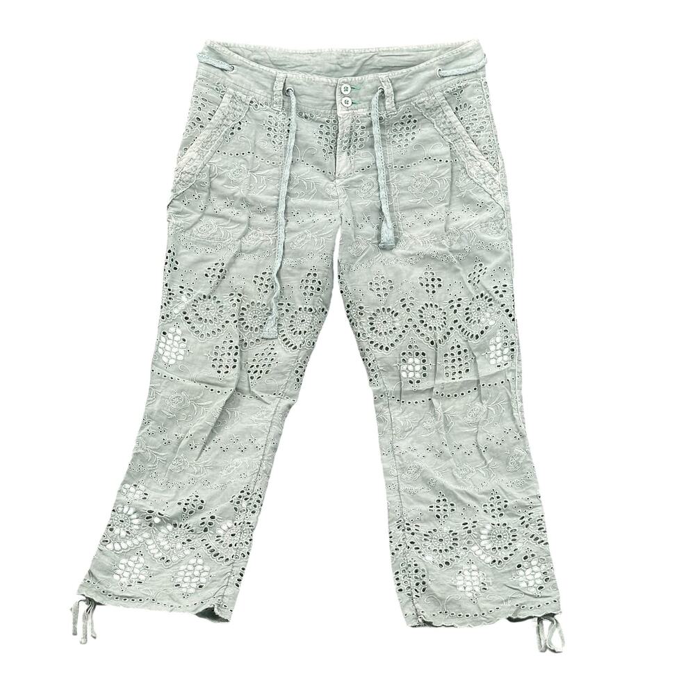 Sundance Green Ankle Cropped Pants with Embroidered Detail